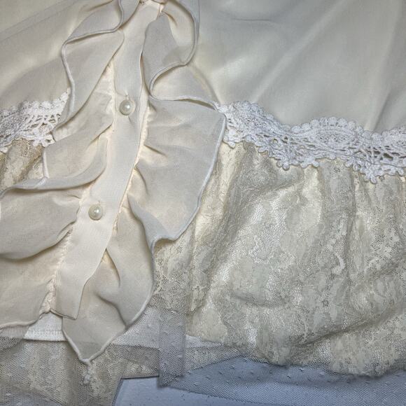 Olive Des Olive Sleeveless Lace Ruffle Cream Dress Cottage Core Boho Coquette - Picture 3 of 5